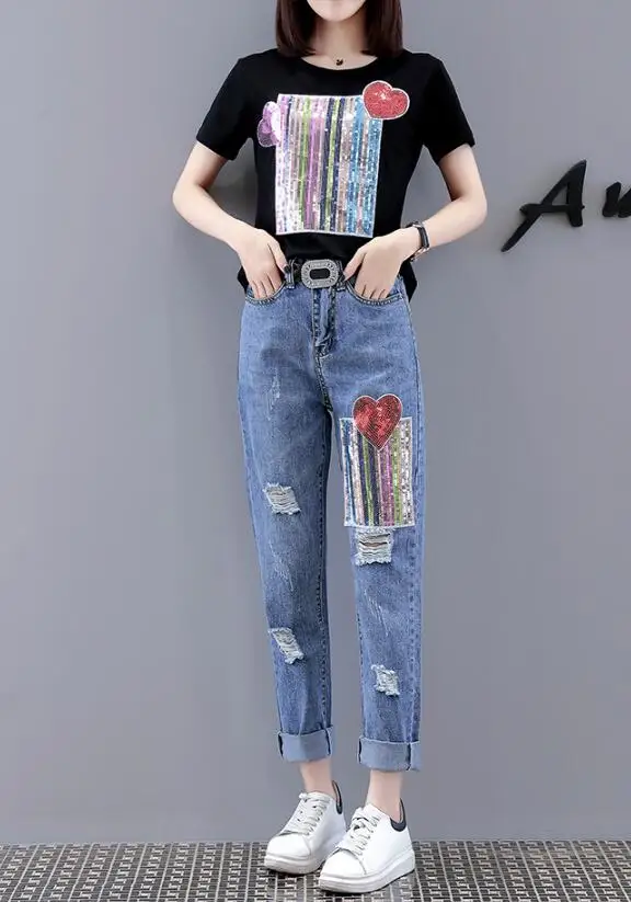2021 женские летние платья с блестками футболки сердцем джинсовые штаны комплекты