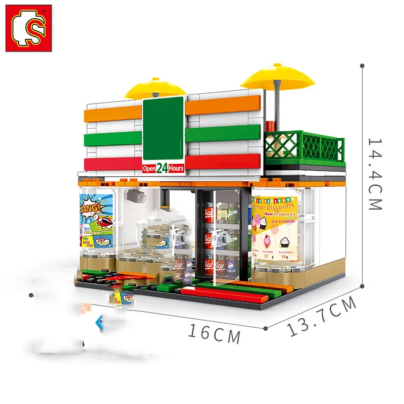 Блоки Sembo City Mini Street Scene Розничный Магазин метро удобный магазин Модель