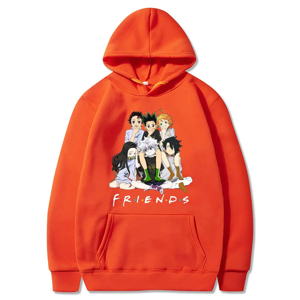 

Japanese Anime The Promised Neverland Hunter X Hunter Demon Slayer Friends Print Hoodie Winter Keep Warm Men Sweatshirt Harajuku