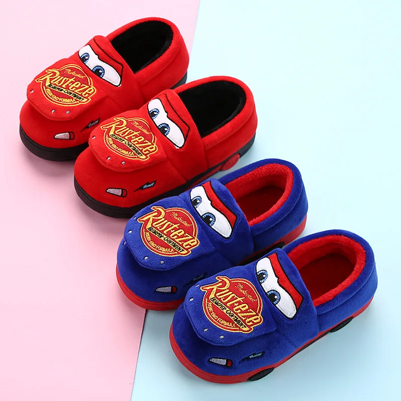 Disney Cars Cute Cotton Slippers Cartoon Kids Shoes for Girl Lightning McQueen Toddler Boy Shoes Indoor Warm Home Funny Slippers