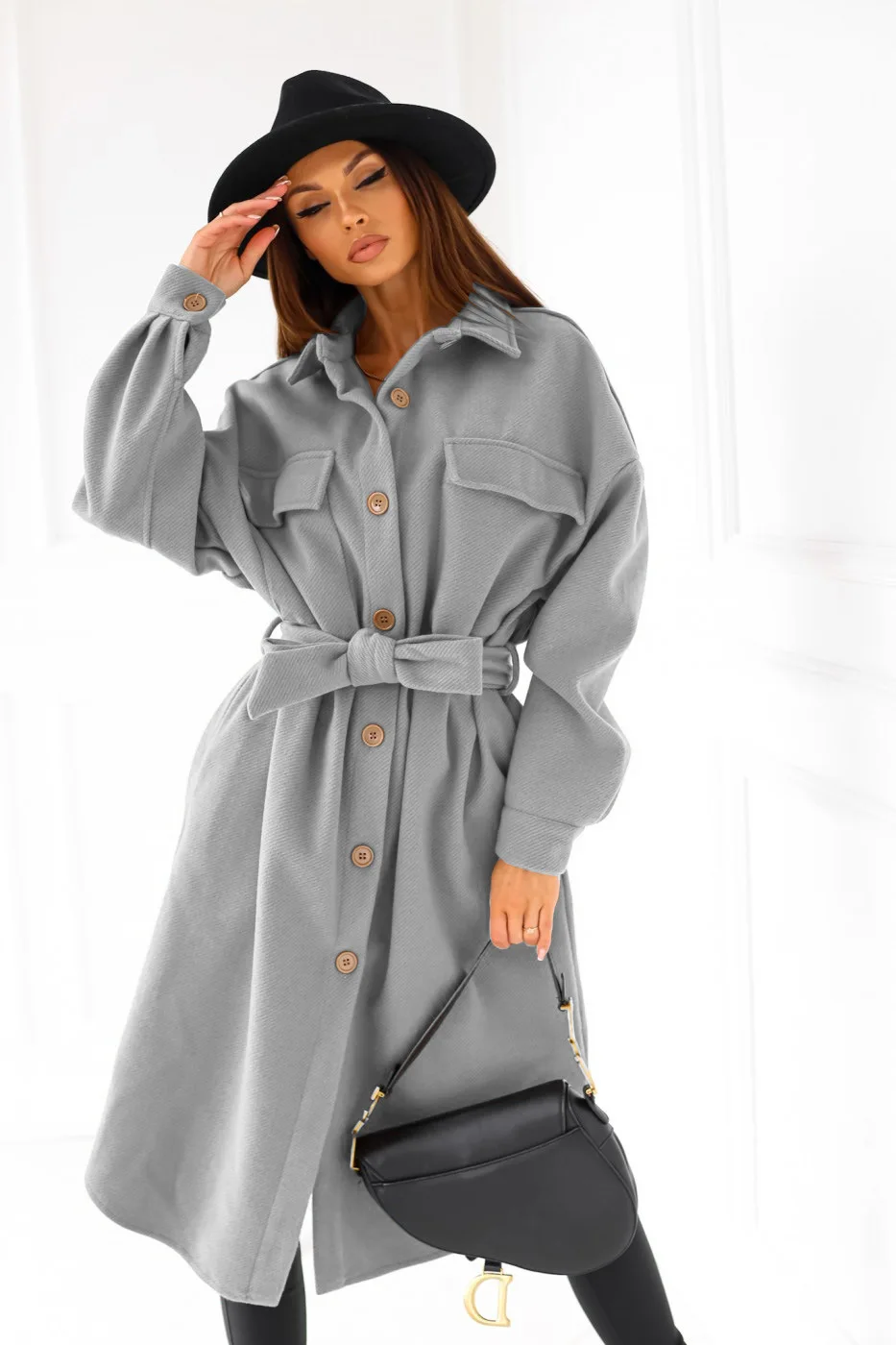 

Women Woolen Coat Autumn Winter Long Sleeve V-neck Button Bandage Wool Coat Women Fashion Abrigos Mujer Invierno 2021 Donsignet