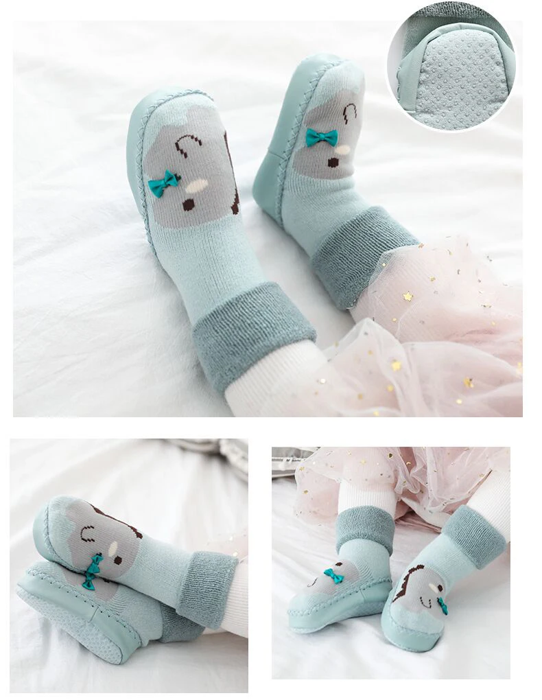 Теплая обувь для маленьких мальчиков; вязаные пинетки для новорожденных; домашняя обувь для маленьких девочек; зимние тапочки для первых шагов; мягкая подошва с изображением животных