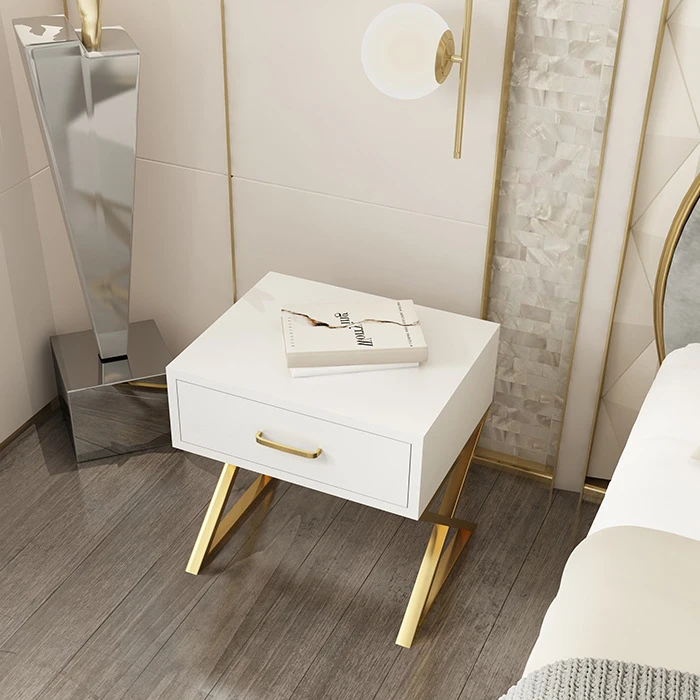White Modern Iron Casting Golden Nightstand Coffee End Bedside Table Home Furniture Nightstand Cabinet Cupboard Bed Room