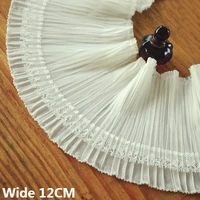 12cm wide white double layers chiffon mesh pleated fabric fringe ribbon lace edge trim curtain dresses hemlines sewing material