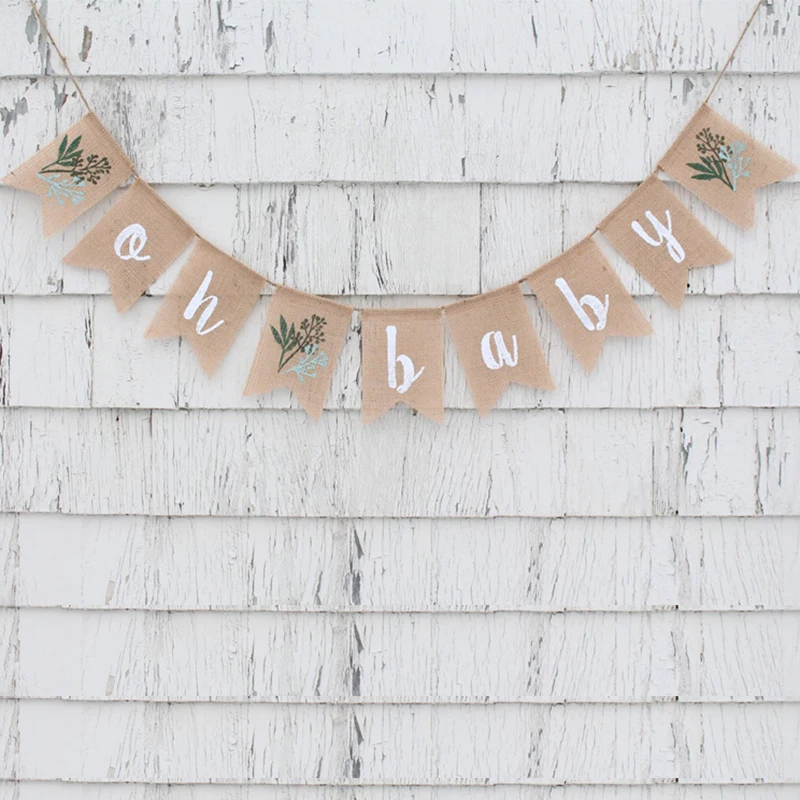 

Burlap Greenery Oh Baby Shower Gender reveal sign Banner garden rustic Farmhouse Dessert Table decoration Backdrop Photo Booth