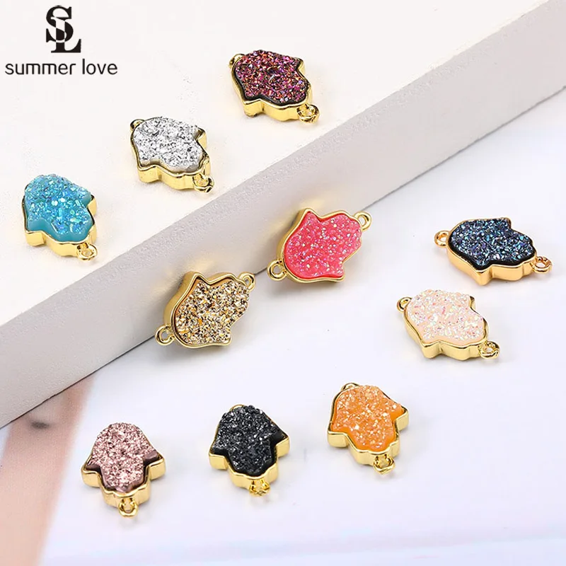 10 шт. Золотой полимерный кулон Друза аксессуары Хамса ручной разъем шармы для