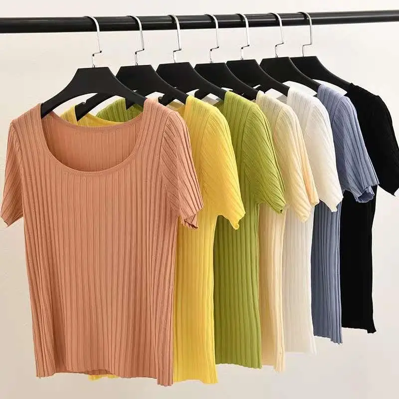 HELIAR/женские футболки с квадратным вырезом Однотонные коротким рукавом Хлопковые