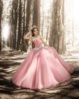 pink quinceanera dresses ball gown sweetheart floor length tulle beaded puffy cheap sweet 16 dresses