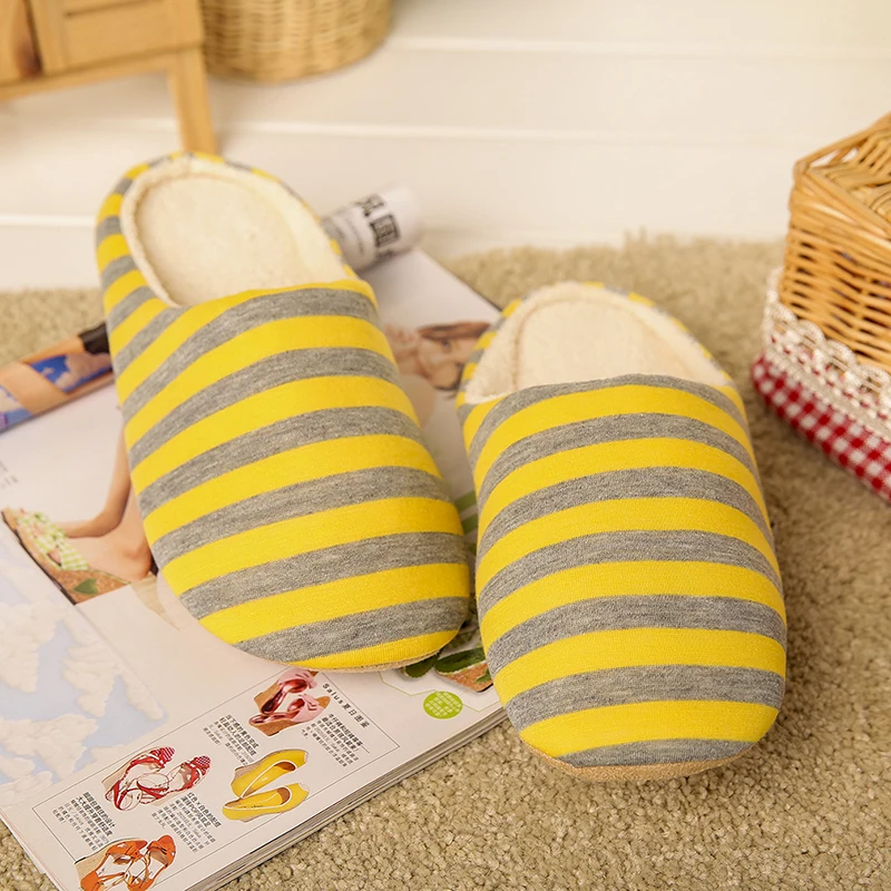 

Slipper Women Striped Bottom Soft Home Slippers Warm Cotton Shoes Women Indoor Slippers Slip-On Shoes For Bedroom House Plush