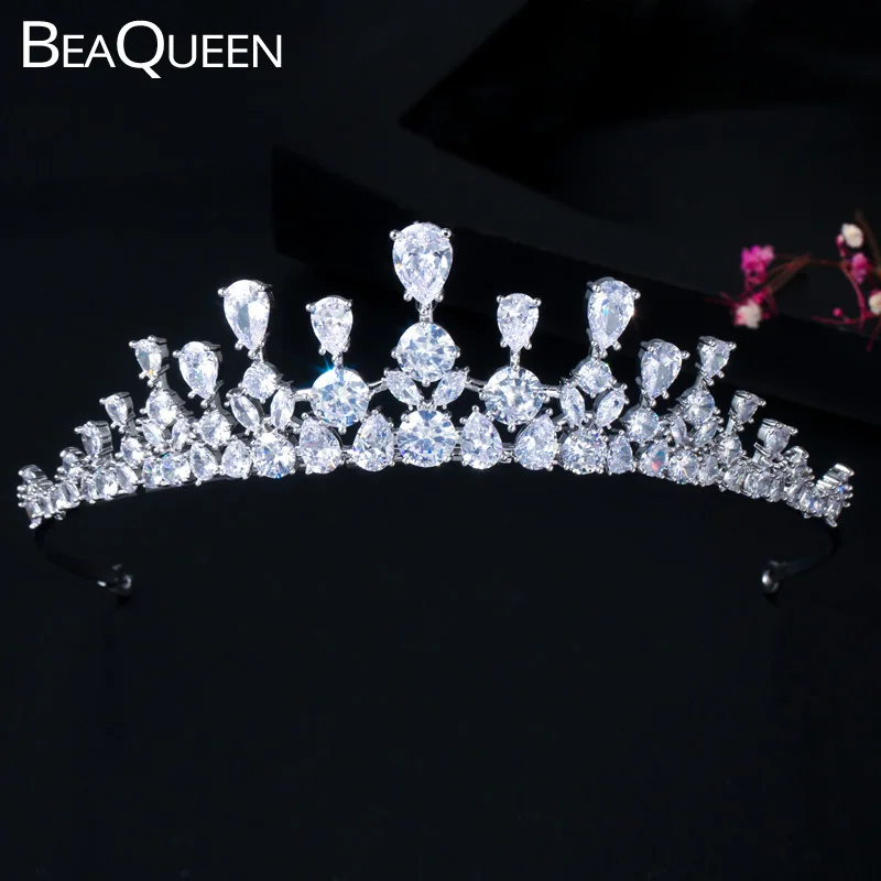 

BeaQueen Sparkling Wedding Crown Diadem Tiara with Cubic Zirconia Elegant Woman Tiaras and Crowns Pageant Party Jewelry H013