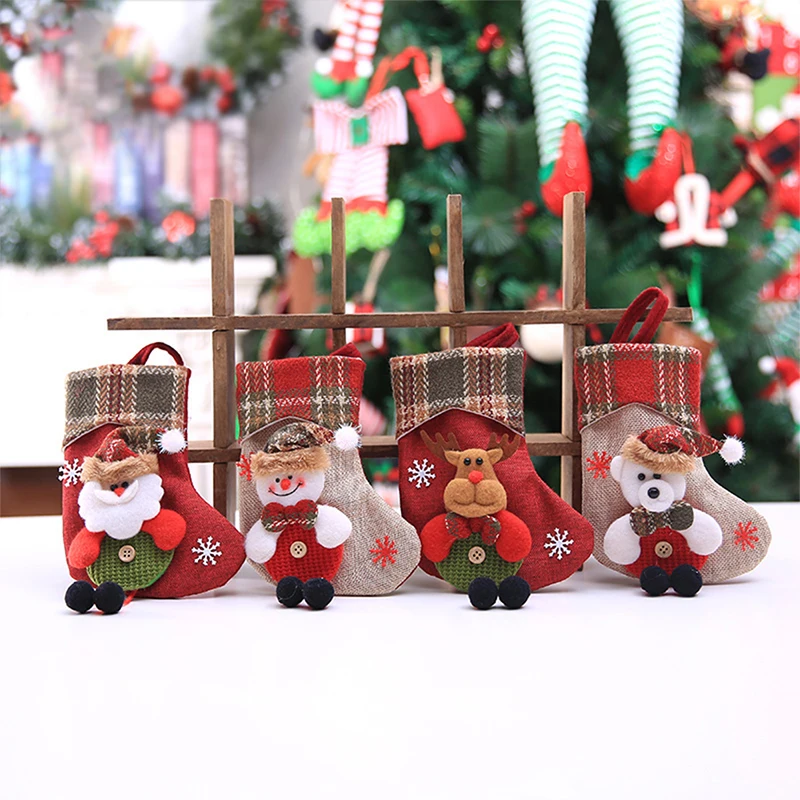 Kids Candy Bag Christmas Stocking Xmas Tree Hanging Decoration Mini Sock New Year Decorations For Home 1/3/4PCS | Дом и сад