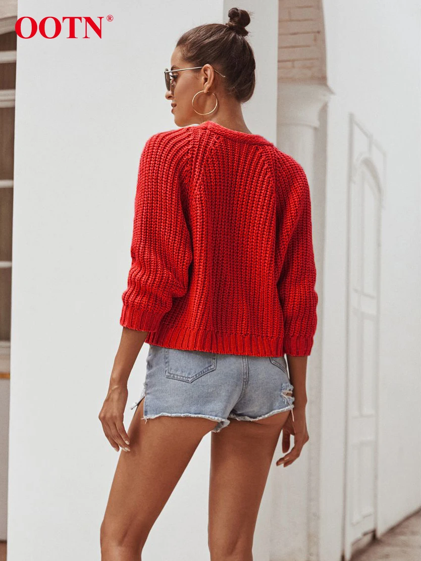 OOTN однобортный вязаный крючком пуговицы для кардигана короткий зимний женский свитер с длинным рукавом Повседневная Верхняя одежда свитер пальто