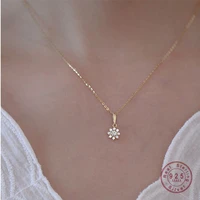 hi man 925 sterling silver plating 14k gold korean crystal flower pendant necklace women temperament all match jewelry