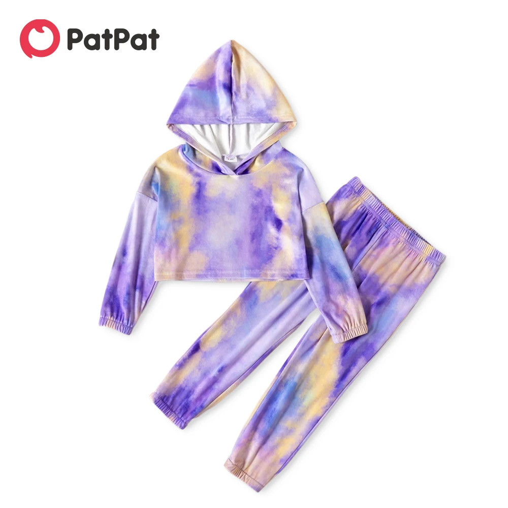 

Комплект из 2 предметов PatPat, толстовка с капюшоном и эластичные штаны для девочек