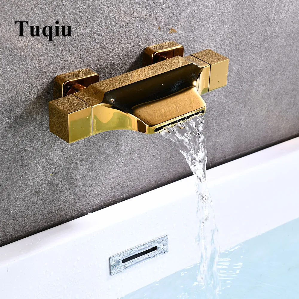only faucet gold Кран для ванной комнаты настенный Золотой водопад кран для ванны, холодный и горячий белый смеситель для ванны латунный черный/хром - Цвет: only faucet gold