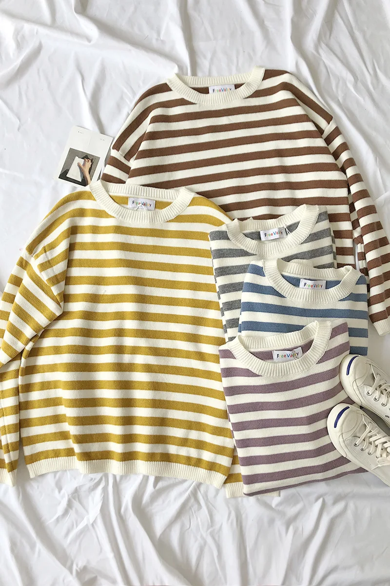 

2021 Mooirue Winter Women Sweater Striped Rabbit Hair Warm Kawaii Knitted Jumpers fashion sweater