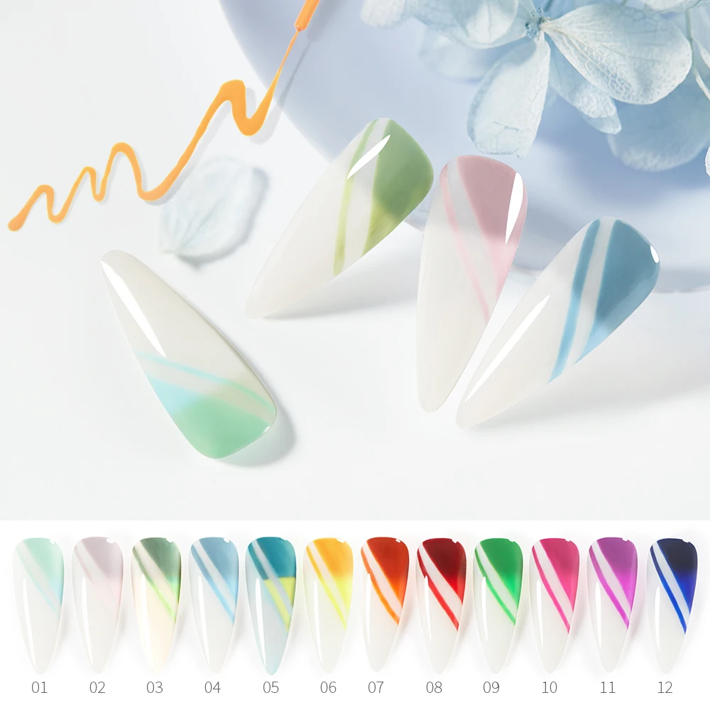 Термальный Цветной Гель-лак для ногтей 12 цветов лайнер художественный гель