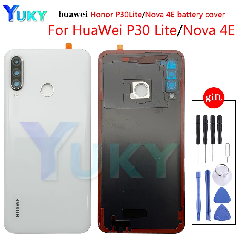 

Оригинальная задняя крышка батарейного отсека для Huawei P30 Lite Nova 4e, Задняя стеклянная крышка для Huawei P30 Lite, Крышка батарейного отсека с объекти...