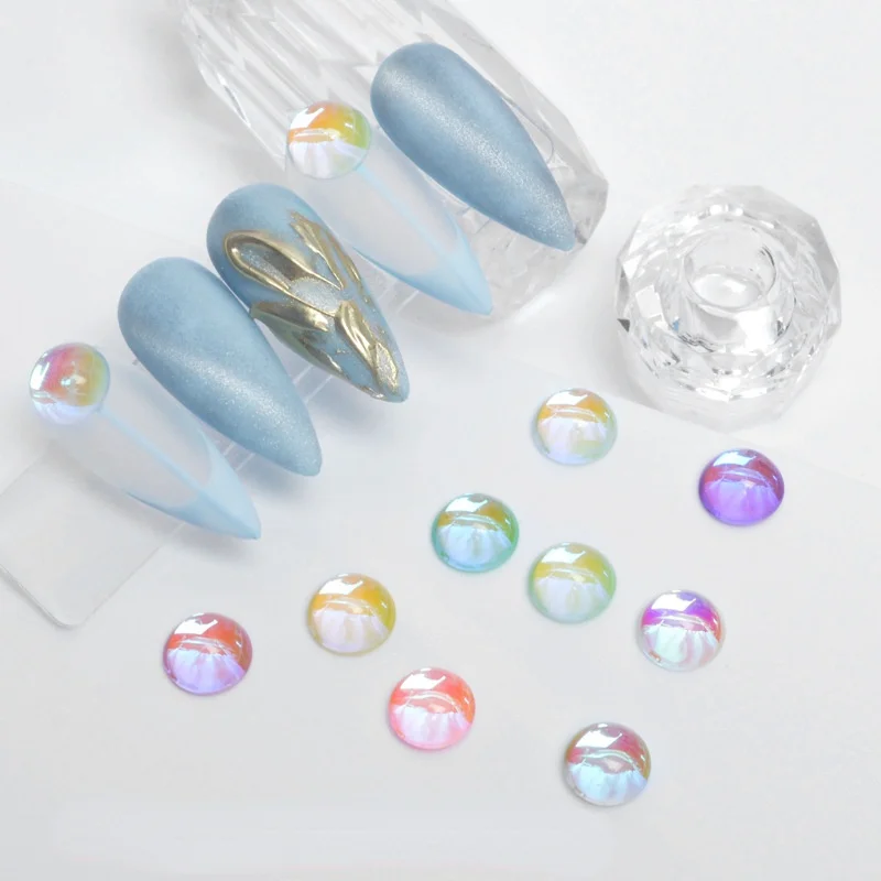 

10pcs/lot Aurora Color Diamond Nail Rhinestones Ornaments Love Round Flat-Back Crystal Gems DIY Nail Art Decorations Accessories
