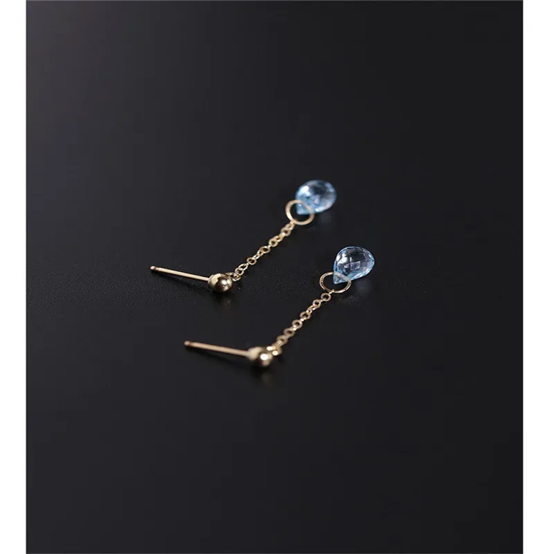 Серьги женские из натурального желтого 14 каратного золота с топазом | Украшения и