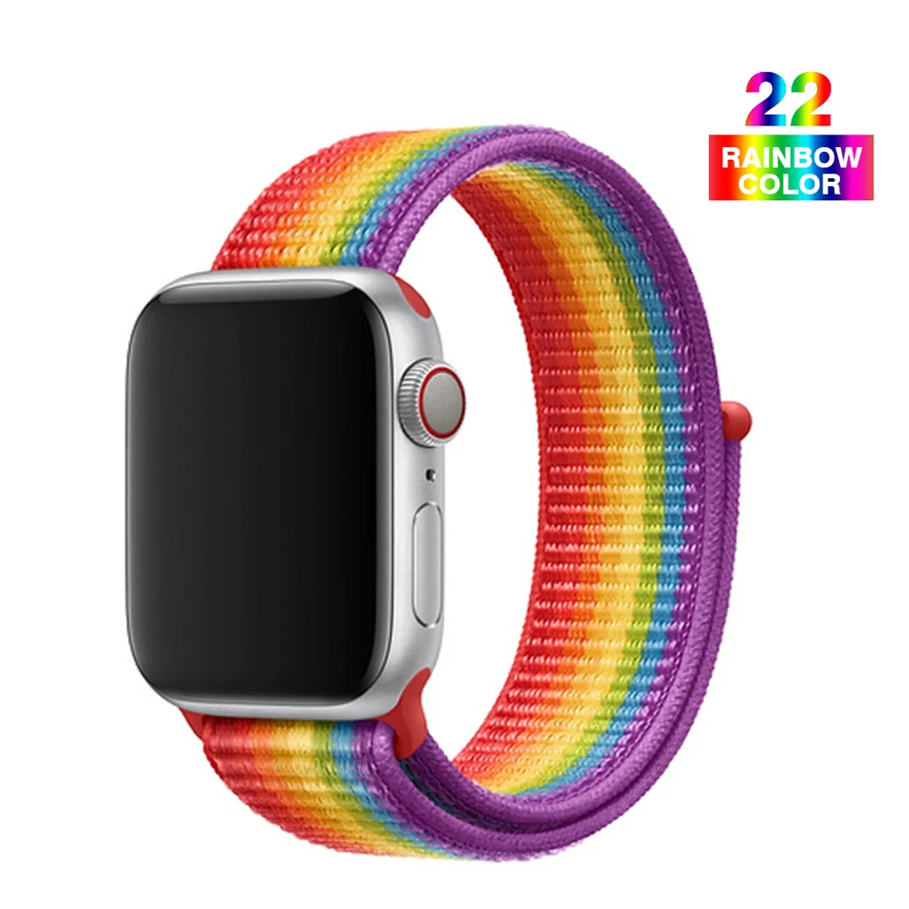 Rainbow color Ремешок для наручных часов Apple Watch серии 3/2/1 38 мм 42 мм мягкий нейлон дышащий сменный ремешок Спортивные петли для наручных часов iwatch серии 4 5 40 мм 44 мм - Цвет ремешка: Rainbow color