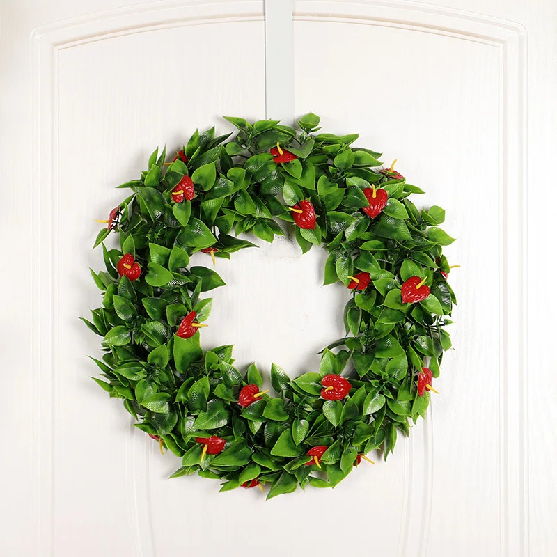 

Simulation of Anthurium andraeanum false flower circular green plant garland Anthurium andraeanum indoor decoration living room