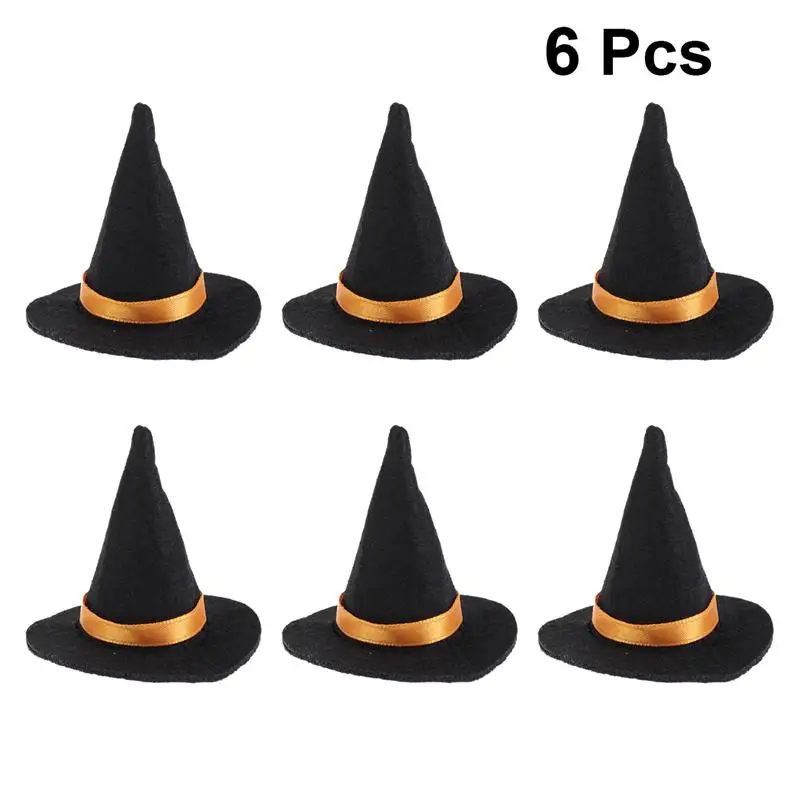 6pcs Mini Felt Witch Hats Handmade Wine Bottle Decor For Halloween DIY Hair Accessories Crafts Hat | Дом и сад