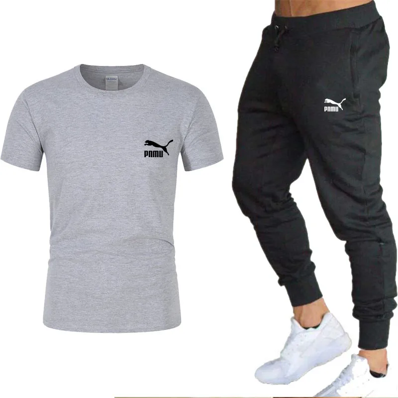 

2021 New sport Men Sets jogging Pants Summer men's Cropped T Shirt Trousers Casual Suits Short sleeve Sportswear Mens Clothing