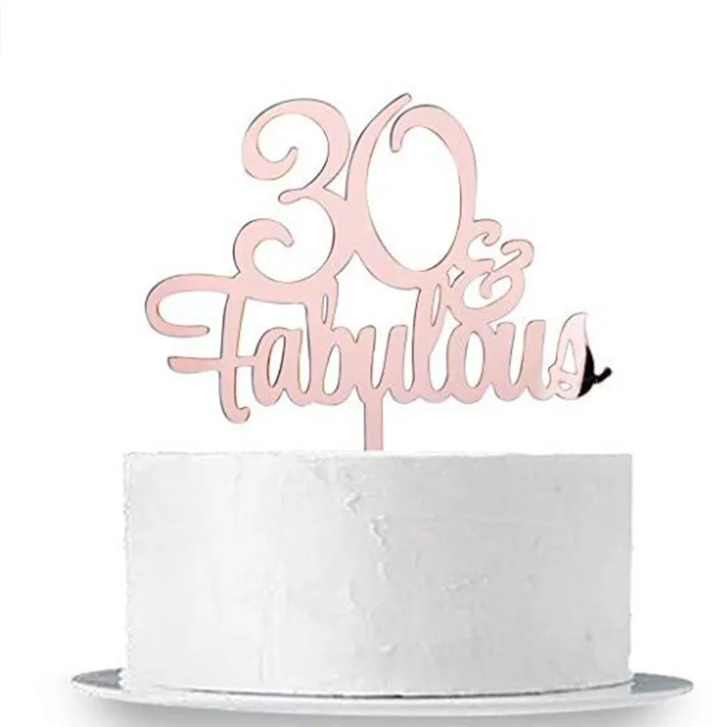 

30 & Fabulous Wedding Cake Topper Mirror Rose Gold 3th Birthday Party Cake Decorations Cheers to 30 Years Cake Topper Supplies