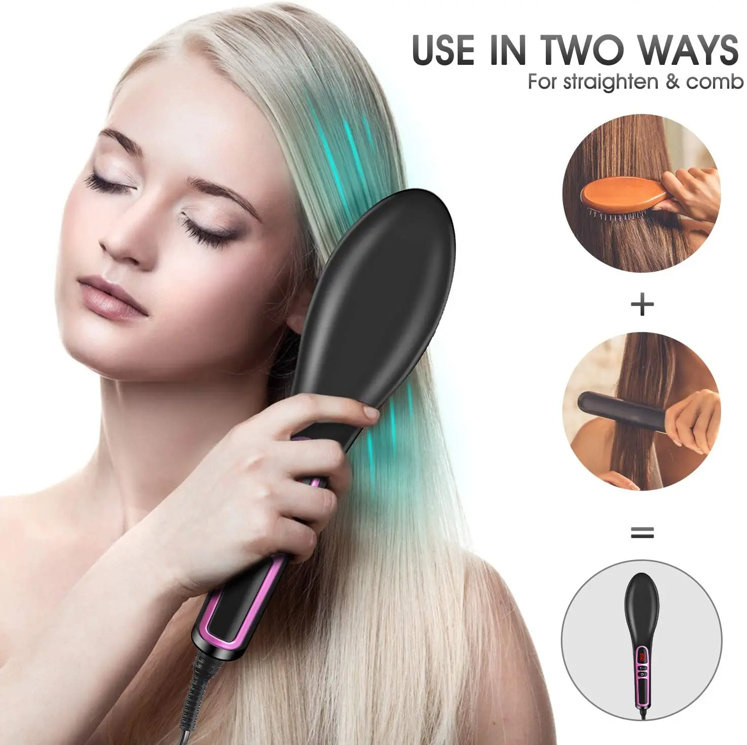 

Iron Magic Hair Straightener Brush Professional Anti-Scald Electric Ionic Comb with Ceramic Heating for Thick & Frizzy Hair