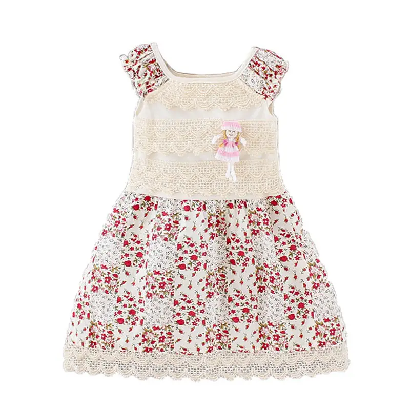 Летнее милое платье для маленьких девочек кружевное лоскутное без рукавов с