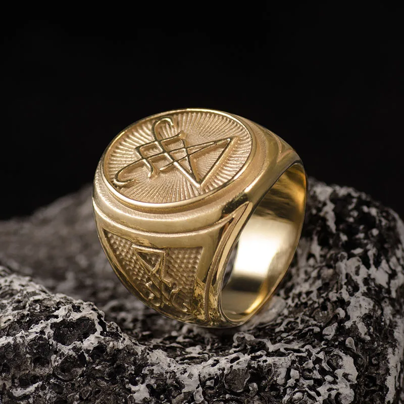 

EgdLifU Gothic Lucifer Satan Signet Rings Punk Stainless Steel Devil Seal Rings Men and Women PaganOccult Baphomet Jewelry Gift