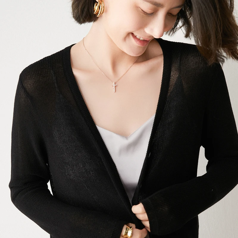 

Women's Ice Silk Cardigan Loose Air Conditioning Shirt Slim Amoi Style Breathable Cool Knitted Sunscreen Clothing M L XL
