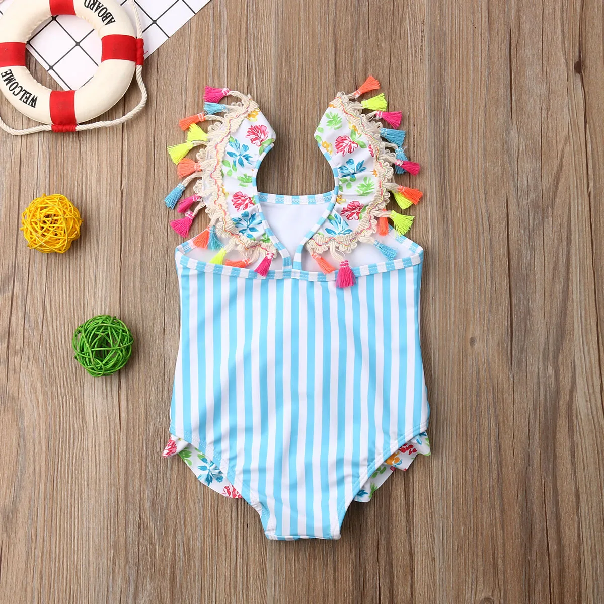 

Pudcoco 2020 Summer 6M-7Y Toddler Kids Baby Girls Flamingo Print Striped Swimwear Flared Short Sleeve Bodysuit Swimsuit Beach