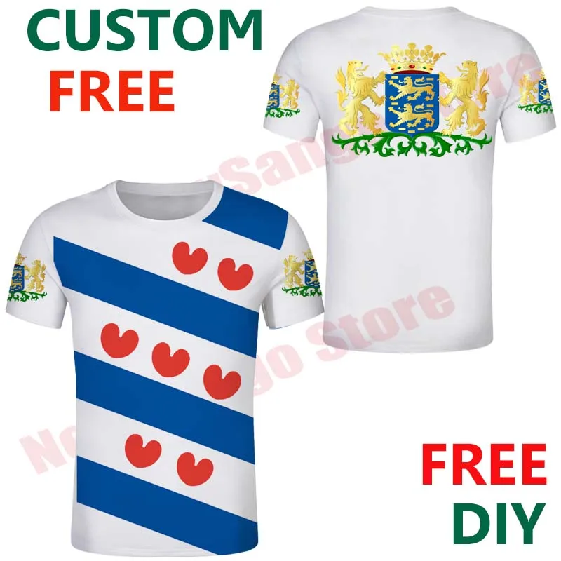 Friesland Free Custom Netherlands Province Flag Frisia arms t shirts Emblem Tee Dutch Shirts DIY states City Name Number T shirt | Мужская