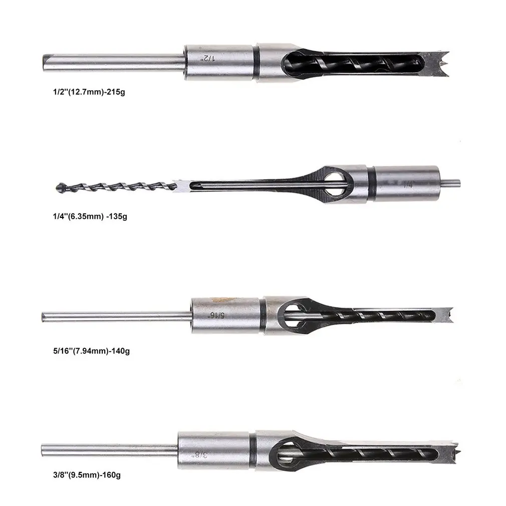

4pcs Square Hole Mortiser Drill Bit Hole Drill Guide Positioner Mortising Chisel Drill for DIY Woodworking Electric Drill Tools