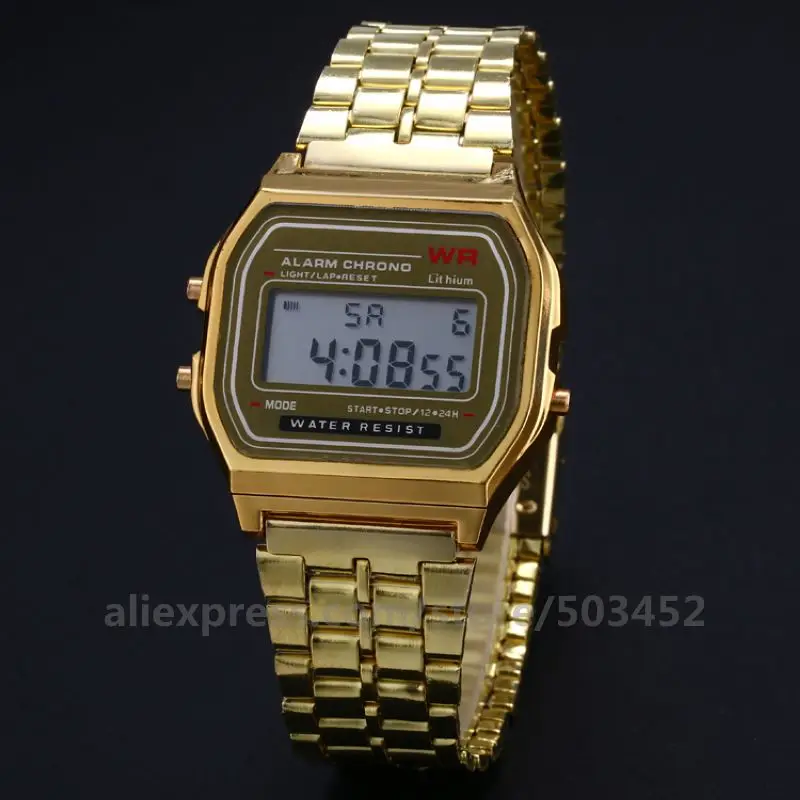 gold 100 шт./лот, акция, WR часы, ультра-тонкие цифровые часы, сплав, ремешок, унисекс, без кристаллов, часы, цифровые часы из Золотого Сплава - Color: gold