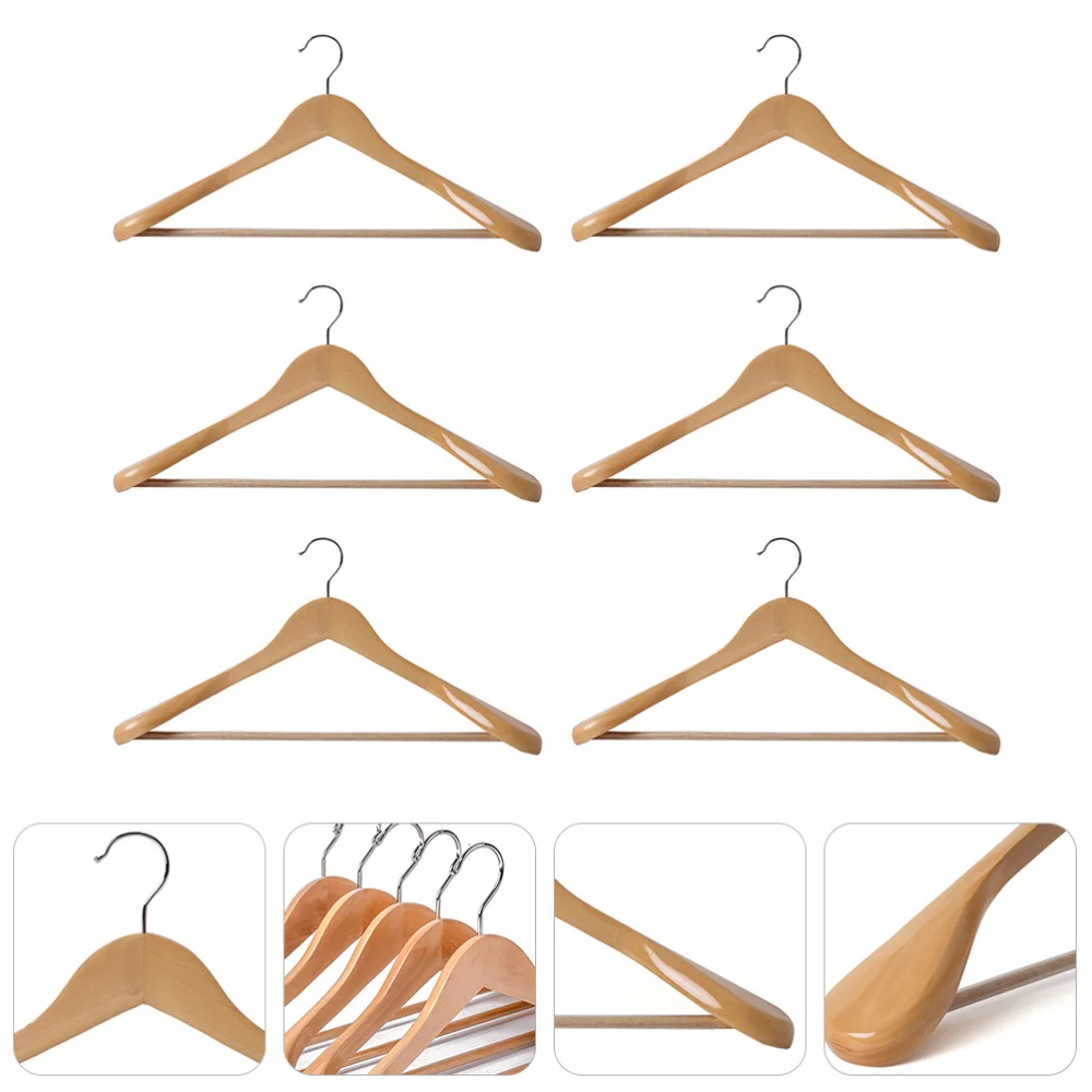 

6Pcs Practical Retro Wooden Clothing Coat Hangers Anti-skid Clothes Hangers