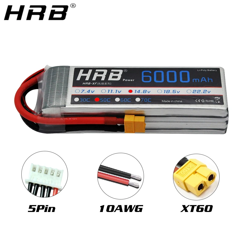 аккумулятор hrb 4s 148 в lipo xt60 1800 2200 мач 2600 мач 3