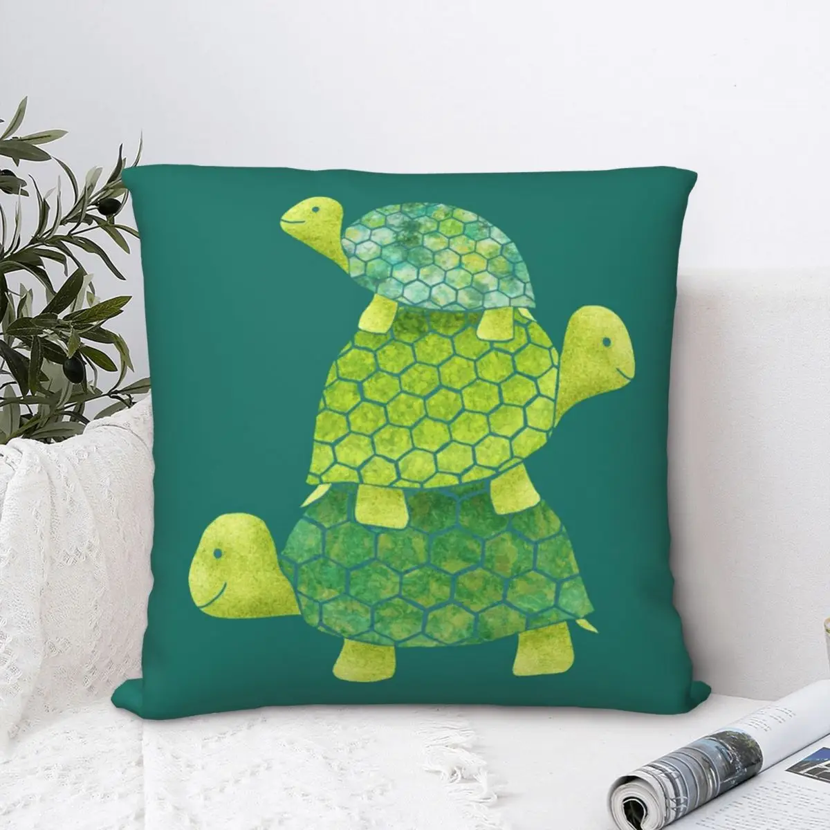 

Cute Turtle Stack In Teal Square Pillowcase Cushion Cover Creative Home Decorative Pillow Case Room Nordic 45*45cm