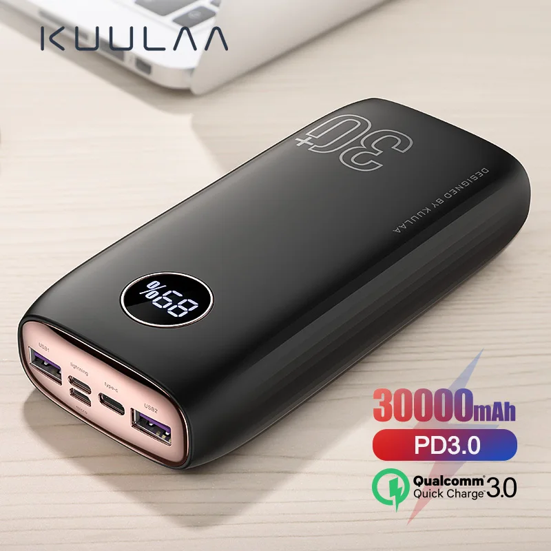 Блок питания KUULAA 30000 мАч Type C PD быстрая зарядка внешний аккумулятор 3 0 Для xiaomi 9 iPhone