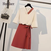 plus size office ladies elegant two pieces set for women summer v neck top and long skirts sets korean work wear outfits 2021