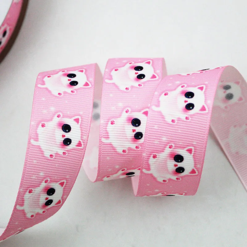 

Cartoon cat printed grosgrain ribbon 9-75mm DIY handmade materials christmas wedding gift wrap tape ribbons