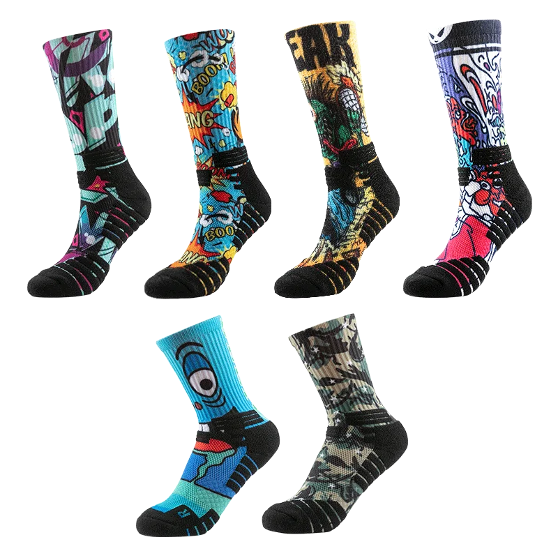 

6Pairs Men's sock Basketball x-Socks 3D Printing Rat Fink RF Skateboard Hip Hop Funny Hombre Stocking Women Skater Streetwear