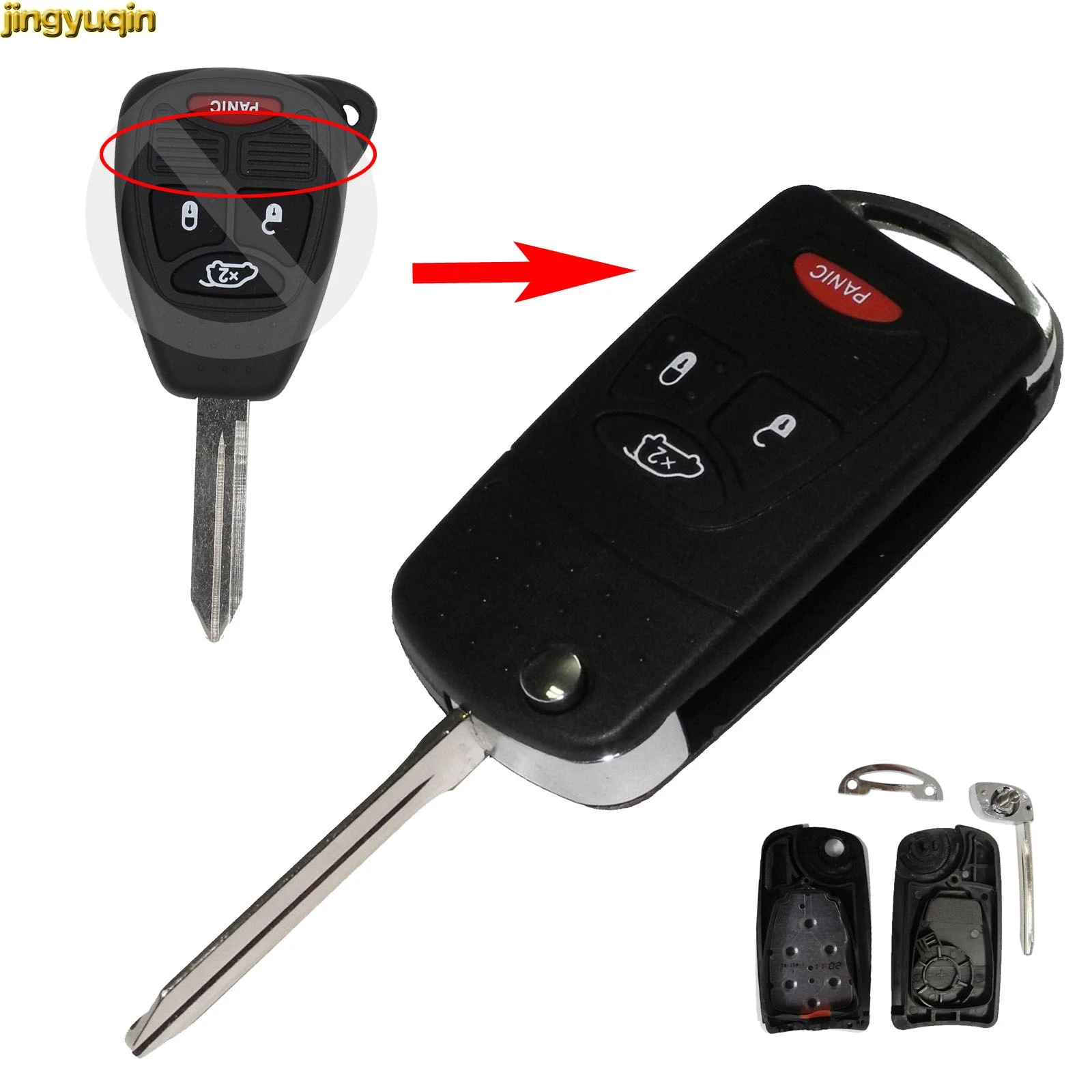 Jingyuqin 4 кнопки дистанционного Флип ключ оболочки чехол для Chrysler Sebring nicfica Dodge Avenger