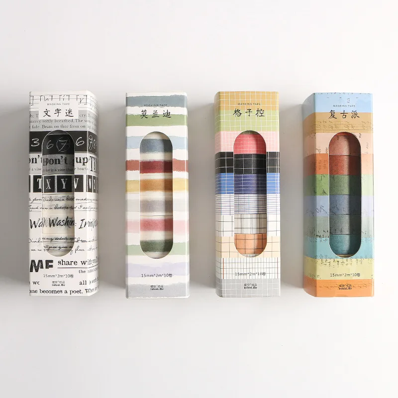 

10pcs/set Washi Tape Text Retro Colorful Series Journal Diary DIY Decoration Stickers Kids Gifts Office Supplies Cute Stationary