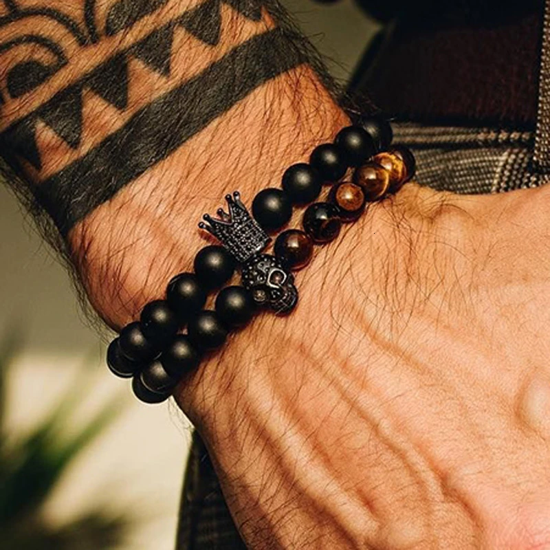 Модный шаровой камень Мужской Набор браслетов ручной работы набор из нескольких