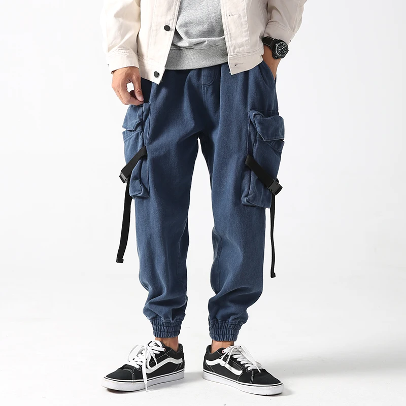 Мужские брюки карго в стиле Харадзюку с несколькими карманами и лентами Уличная