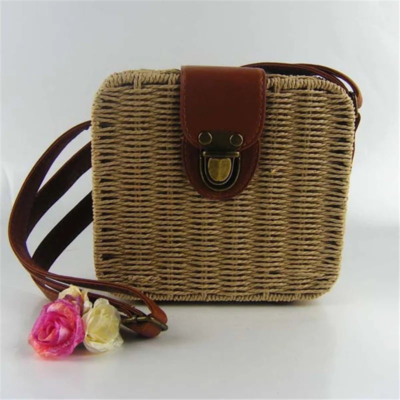 Летняя сумочка из соломы для девочек милая квадратная сумка карамельных цветов