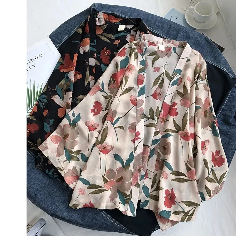 

Plus Size Fat Mm300 Catties Chiffon Shirt Women Summer Floral Thin Blouse Shawl Coat Loose Sun Protection Clothing